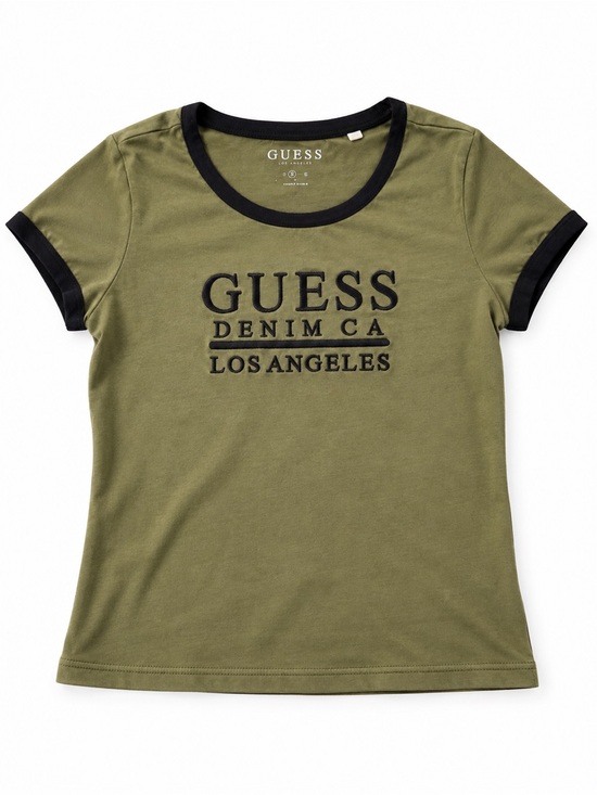 Guess Tops - Guess Olive Green Ringer Tee with Black Logo